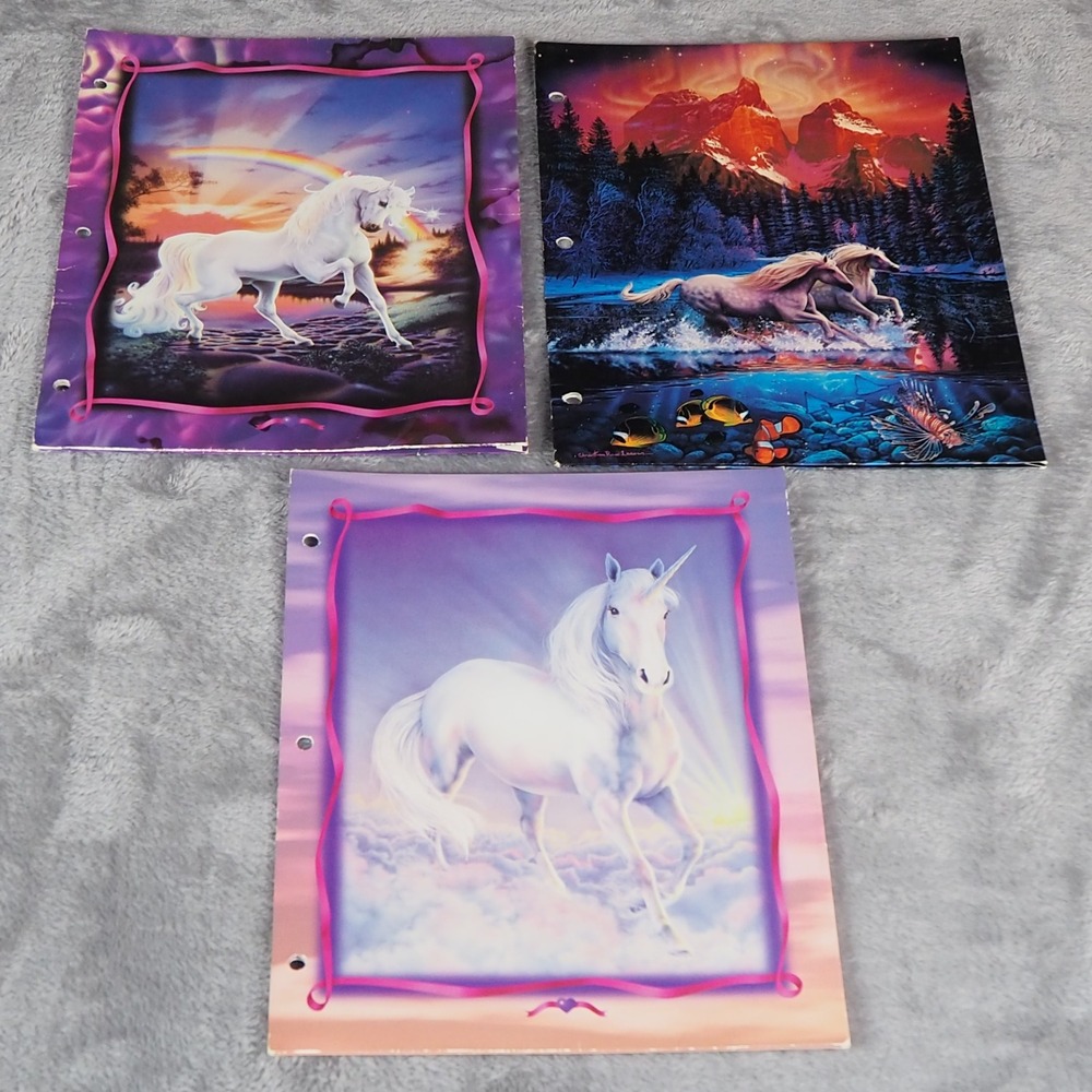 VTG 90's Unicorn Horse Folders Lot‎ of 3 Stuart Hall Christian Riese Lassen Art